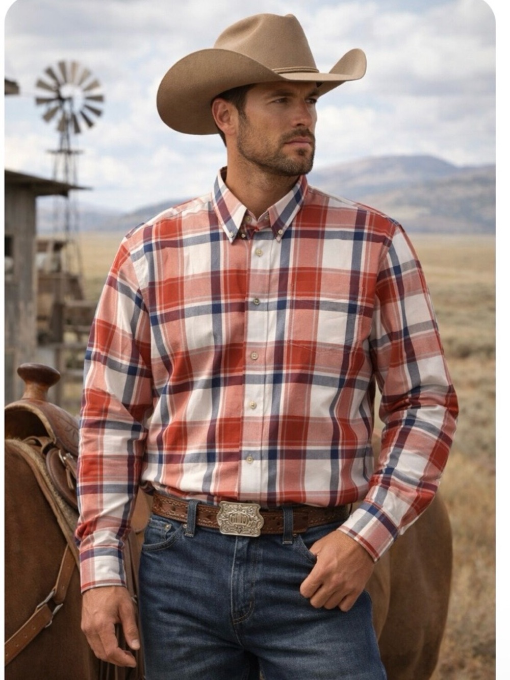 Wrangler plaid men’s long sleeve button down. Size XL.